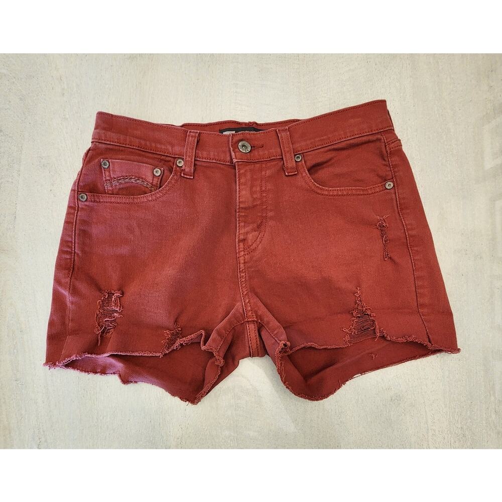 Levis Women's Cut off Denim Shorts SZ 4 Distressed Butterfly Patch Rust - Picture 2 of 11